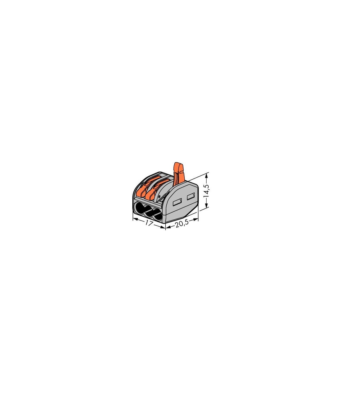 Wago 221-413 Borne Mini Connexion à Leviers 3 Fils Souples ou Rigides  jusqu'à 4 mm² Intensité Max 32A Tension 450v