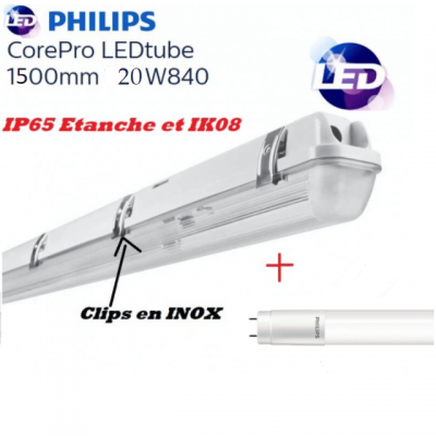 Réglette led 1*T8 avec 1 tube LED Philips 20W substitut 58W 2200lm