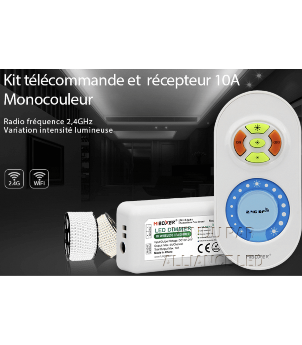 KIT contrôleur RGBW radio avec télécommande Tactile 12V/24V 10A MIBOXER  FUT027