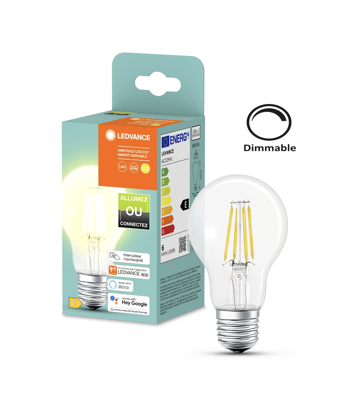 Ampoule LED connectée E27 RGB et dimmable via application mobile